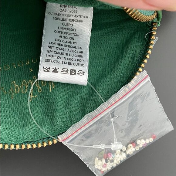 Anthropologie Monogram Green Floral Embellished Pouch NWT w/ defect Cottage Boho - Picture 6 of 11